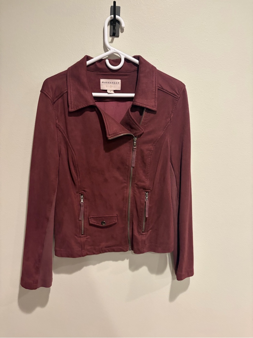Marrakech Wine Suede Asymmetric Zip Leather Jacket